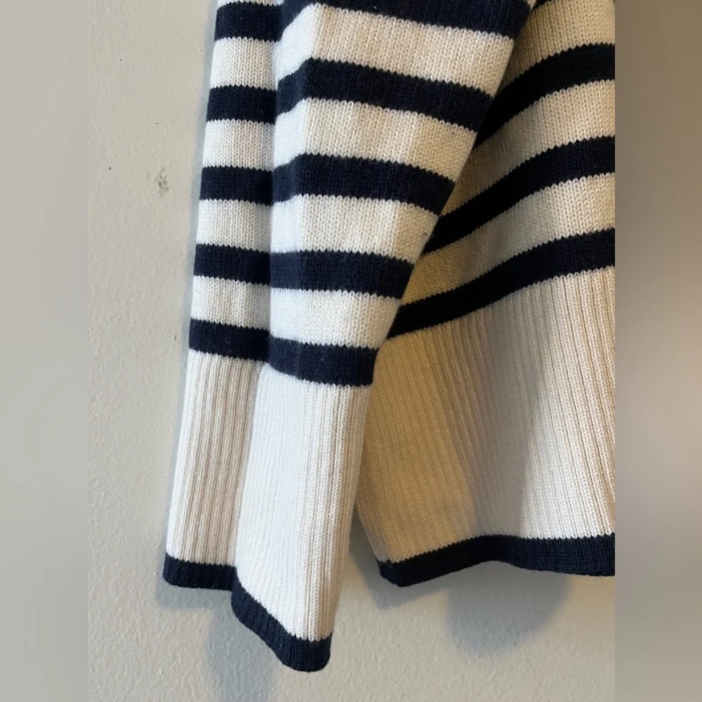 Aritzia Babaton Overseas Sweater Striped Navy and White Size XL 100% Merino Wool - Picture 4 of 14